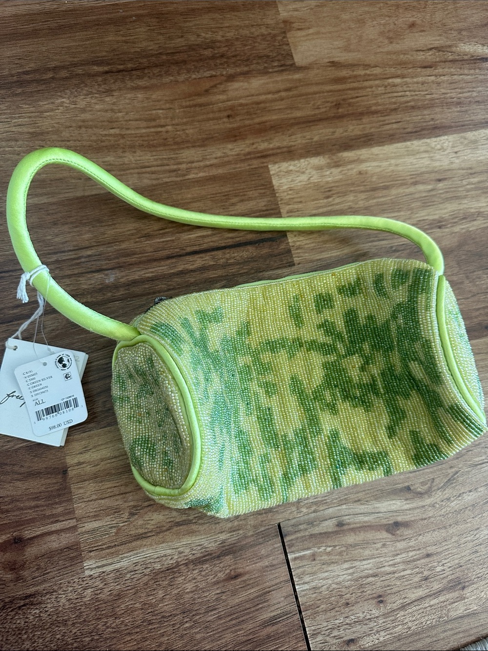 Free People Lime and Green Beaded Shoulder Bag